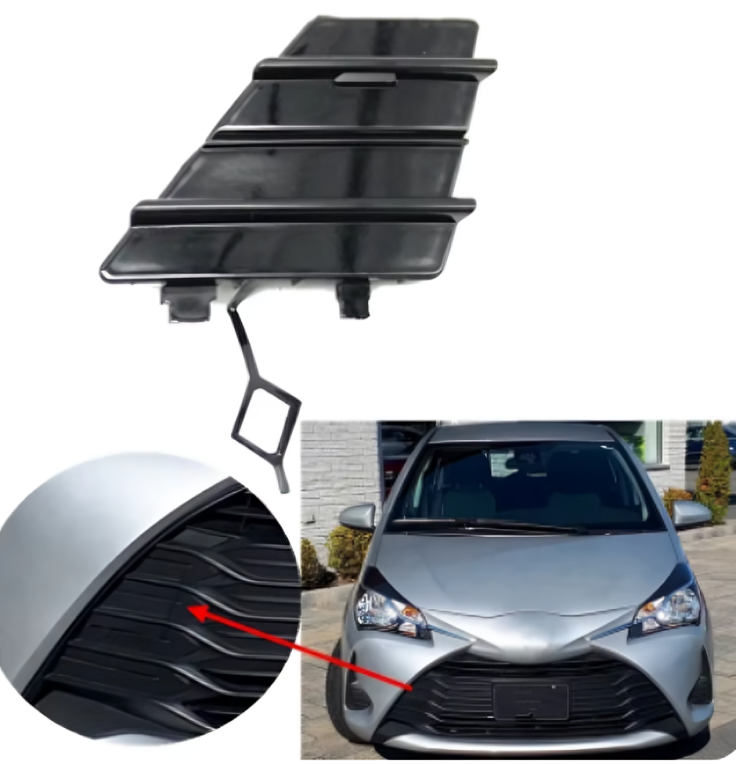 Car grille guard with close-up and car application on a white background
