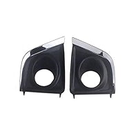 Two black car speaker grills on a white background
