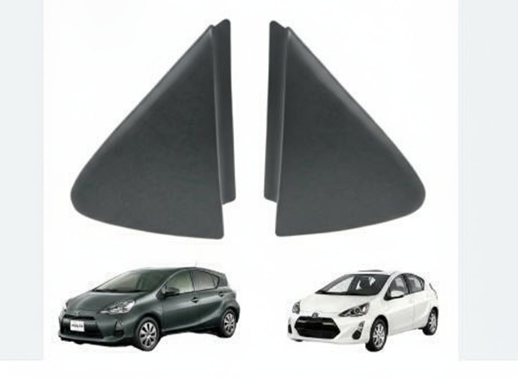 Two car antenna deflector models with two cars for scale on a white background