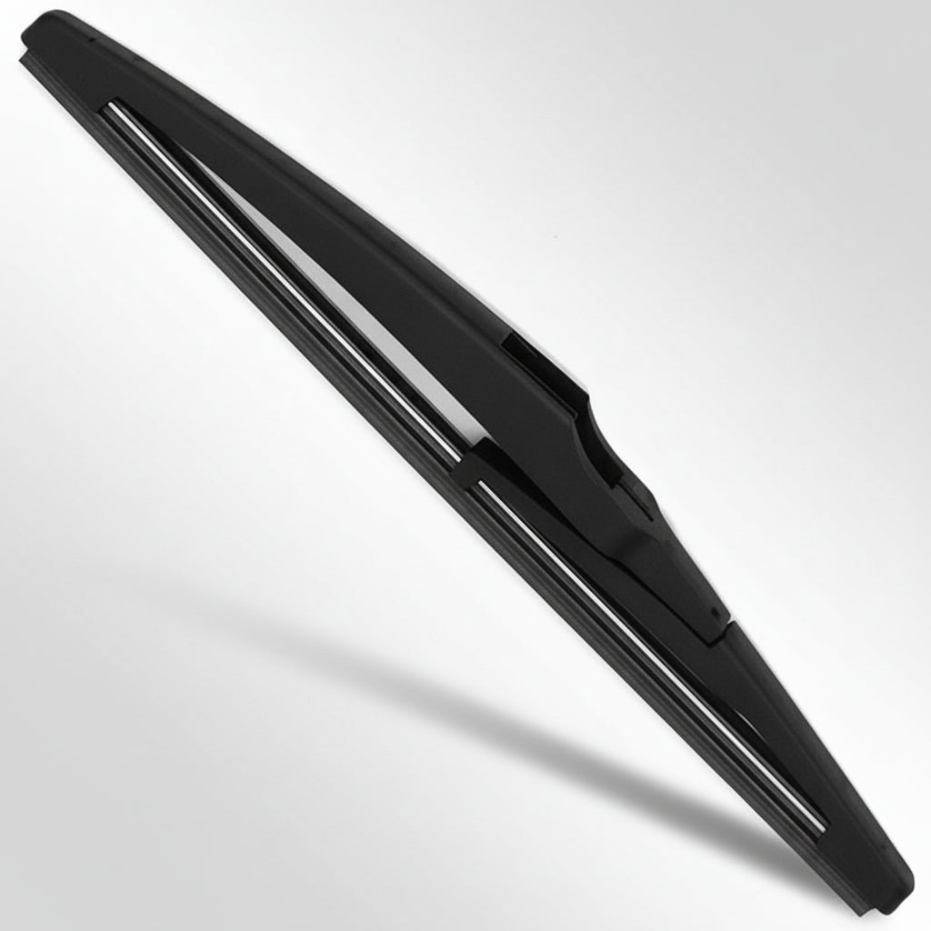 Black car windshield wiper blade on a white background