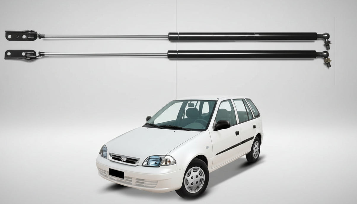 Two car lift supports on a white background with a white car partially visible.