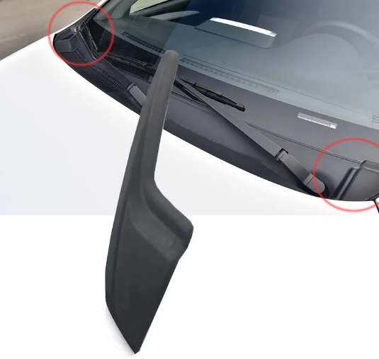 Car windshield wiper blade with red circles highlighting specific parts on a white background