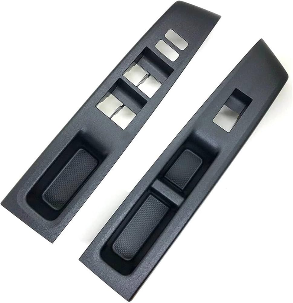 Two black car interior handle covers on a white background