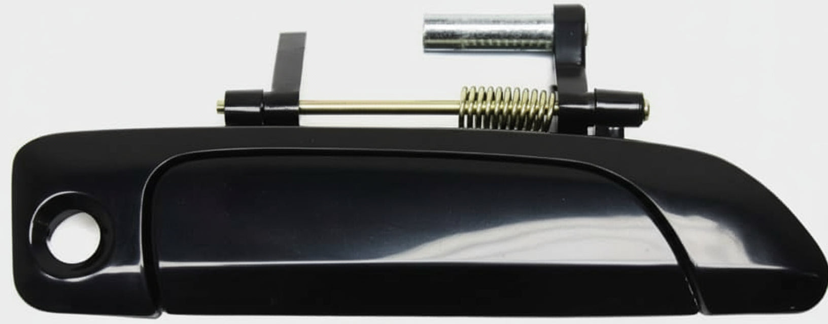 Black car exterior door handle with components on a white background