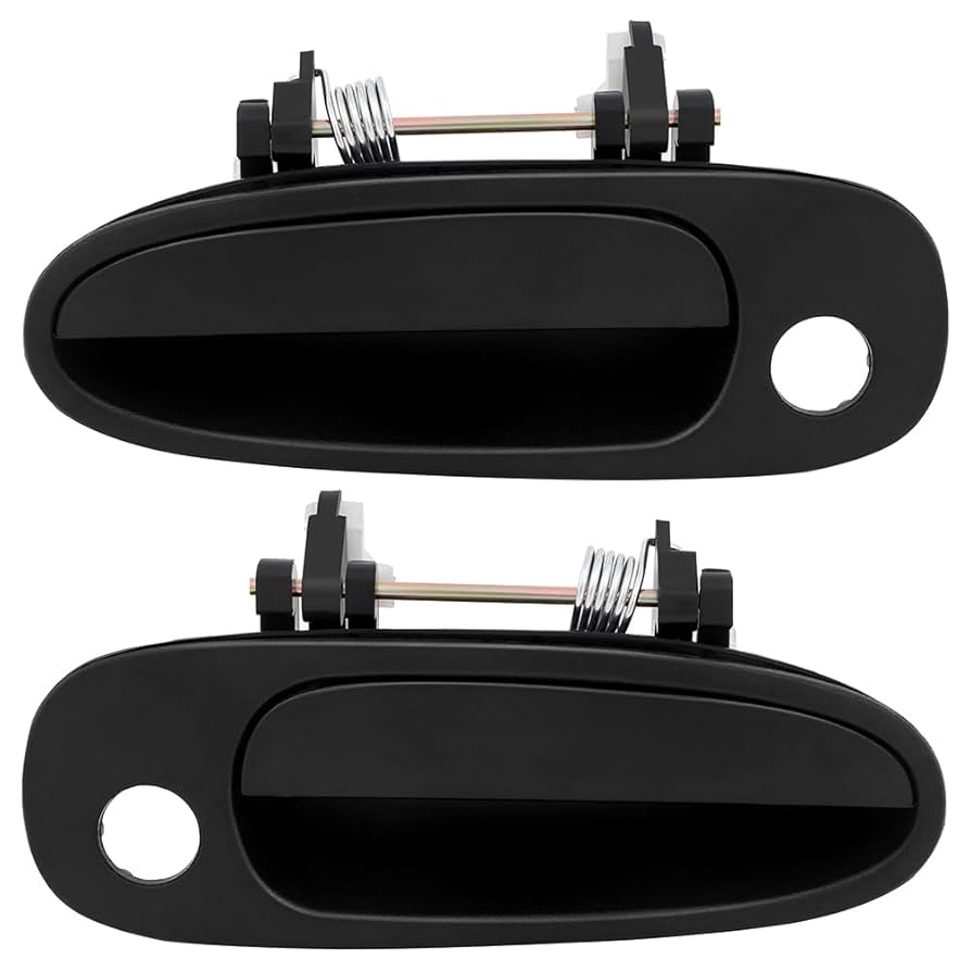 Two black car door handles on a white background
