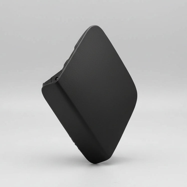 Black car hood scoop next to a white car on a white background