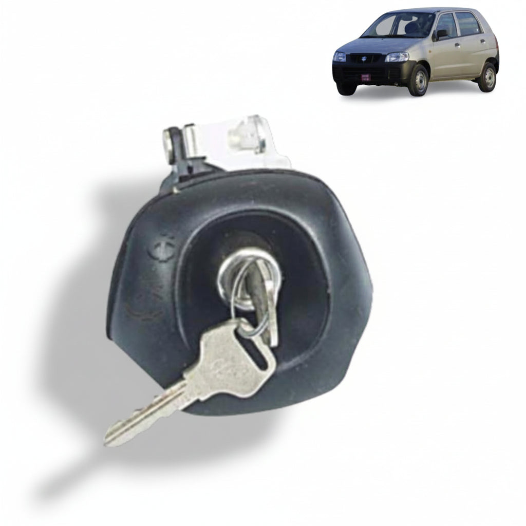 Car tire with key in a lock mechanism on a white background