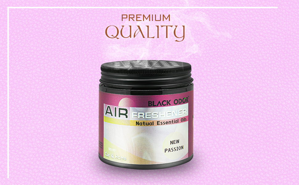 Air freshener container with 'Black Opal' branding on a pink background