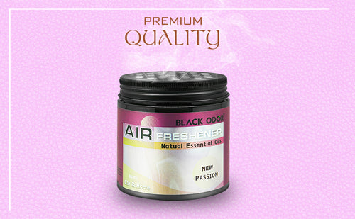 Air freshener container with 'Black Opal' branding on a pink background