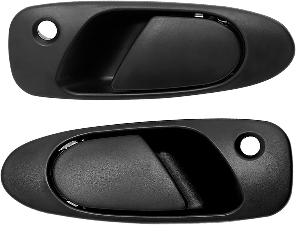 Two black car door handles on a white background