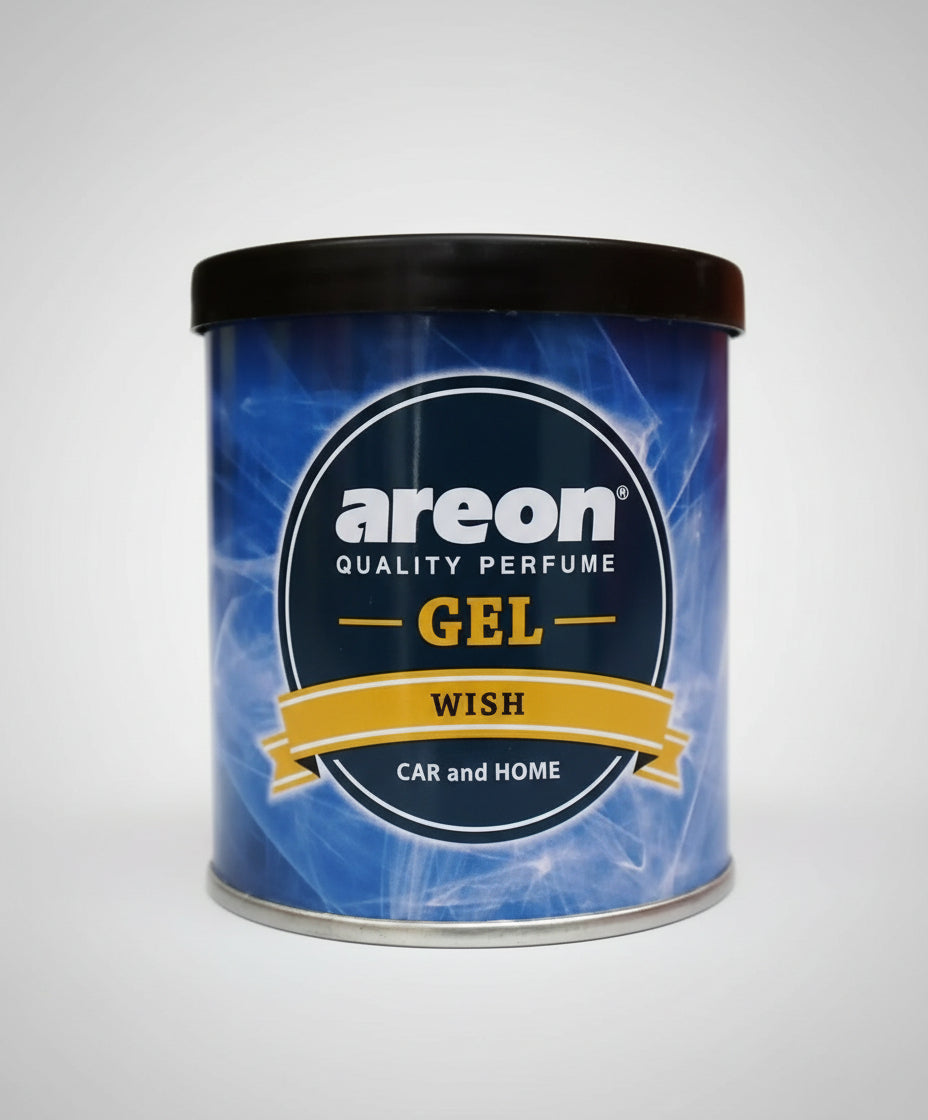 Areon perfume gel can with blue label and black lid