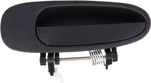 Black car door handle with mechanical components on a white background