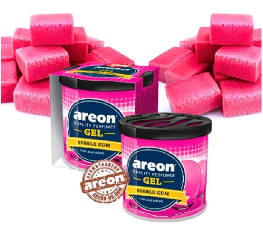 Two containers of areon gel with pink gel packs on a white background