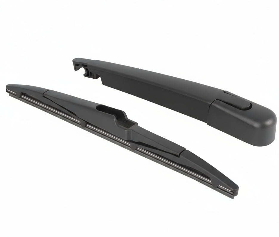 Two black car wiper blades on a white background