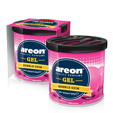 Areon Bubble Gum perfume gel with packaging on a white background