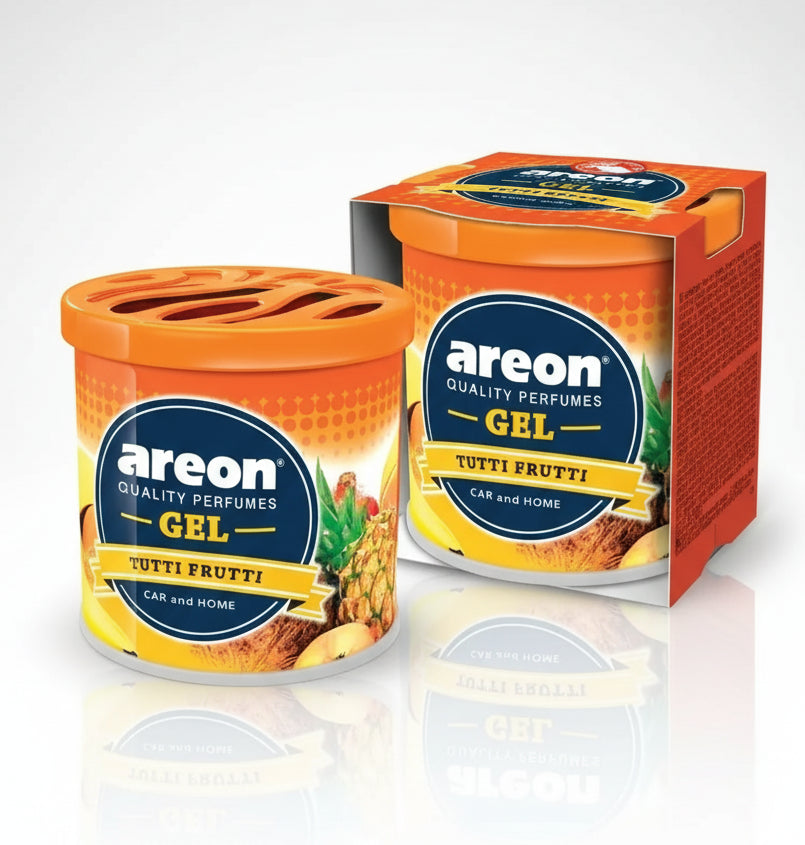 Areon gel perfume container and packaging on a white background
