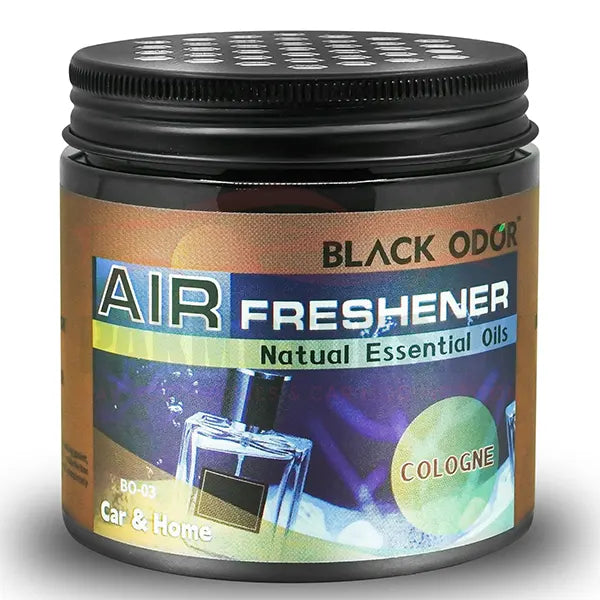 Black Odor air freshener jar with label on a white background