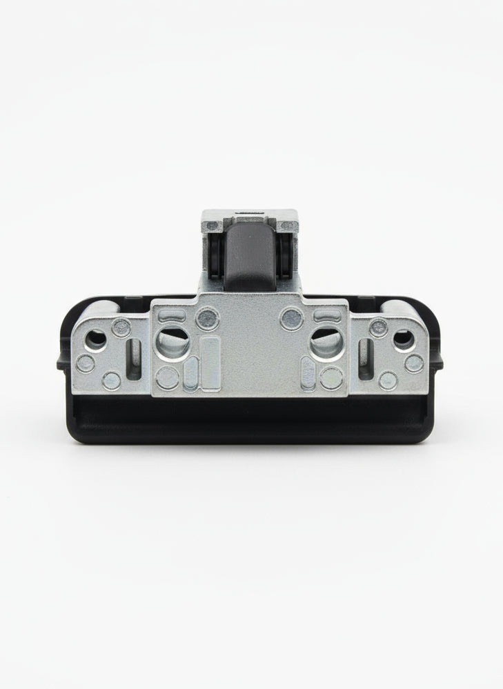 Metallic hinge on a wooden surface