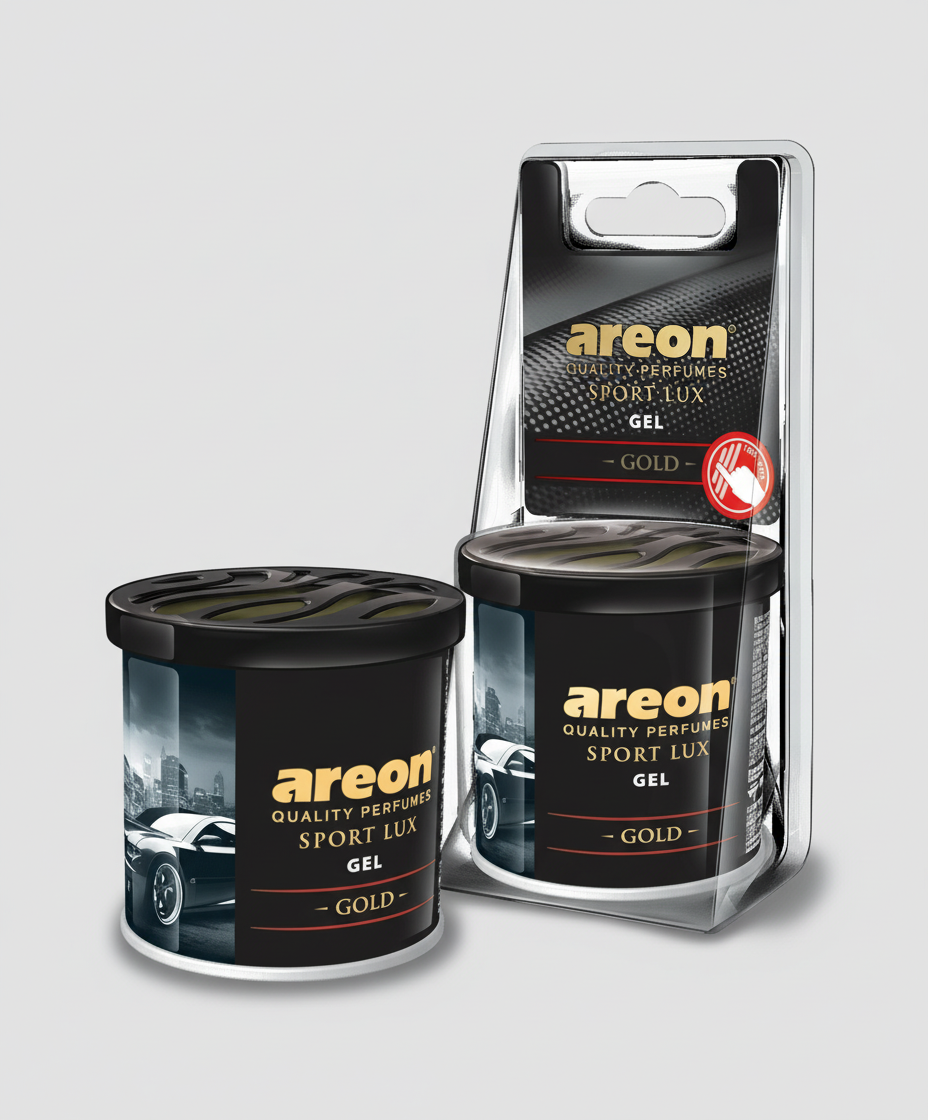 Two containers of areon Sport Lux Gel Gold with packaging on a white background