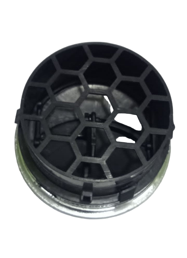 Black honeycomb filter on a white background