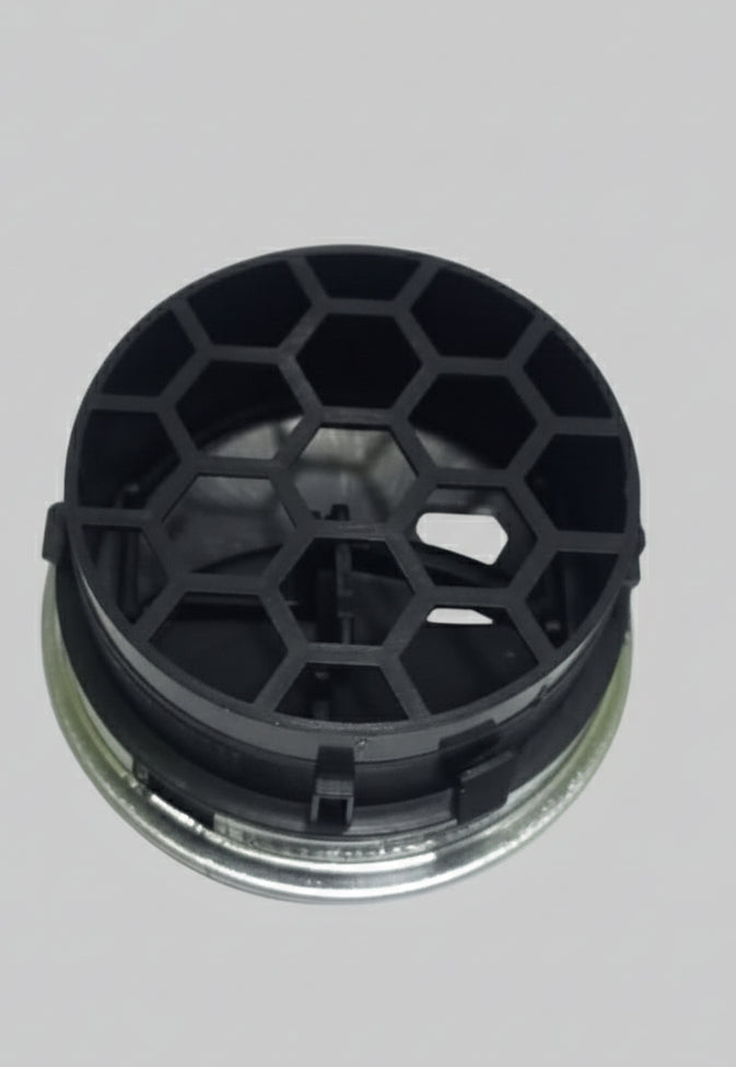 Black honeycomb filter on a gray background