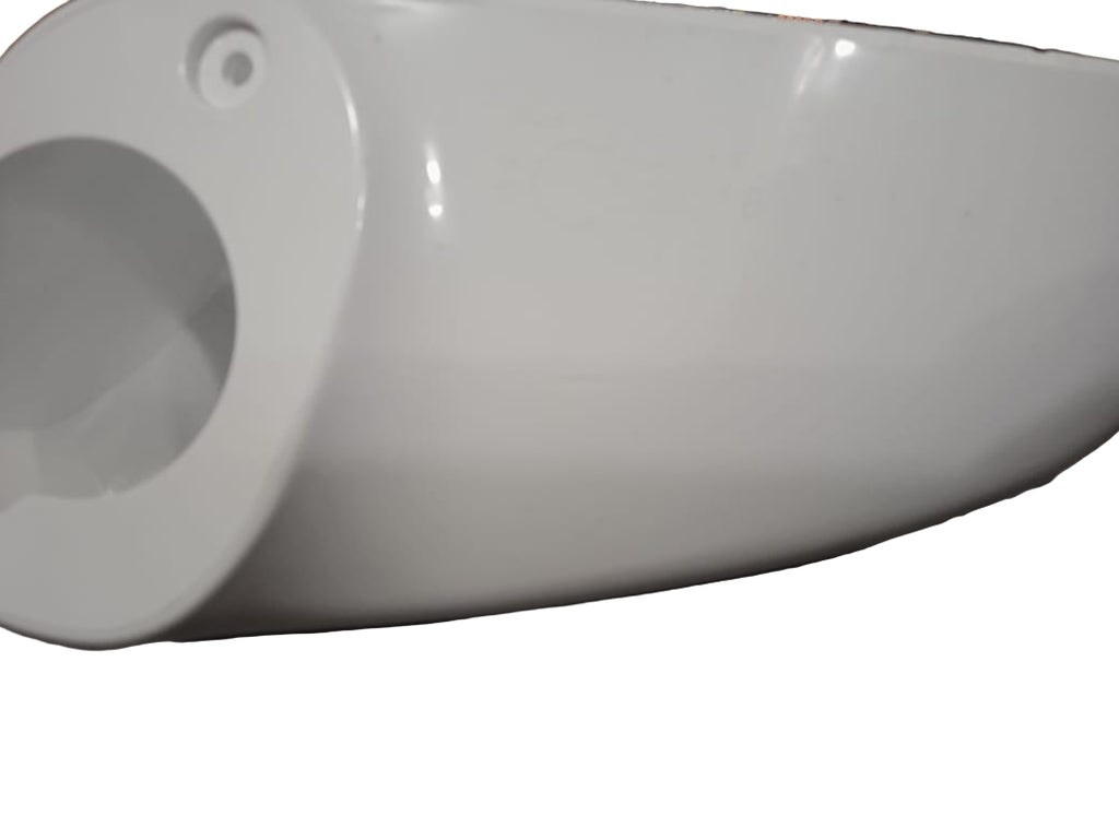 White toilet bowl on a tiled floor