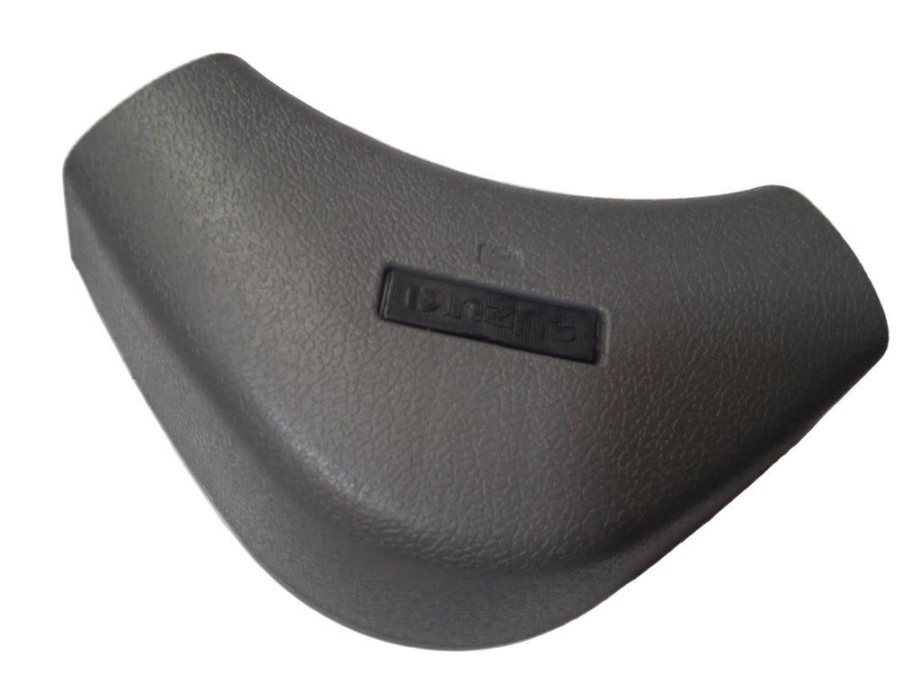 Gray plastic component with a brand logo on a white surface