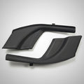 Black plastic car fender on a scratched metal surface