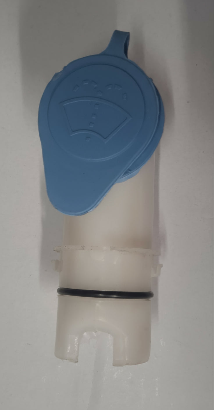Plastic fitting with blue cap on a white background