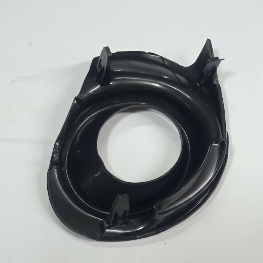 Black plastic component on a white background