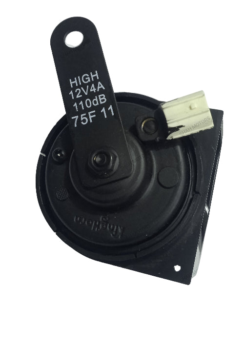 Black automotive part with text on a white background