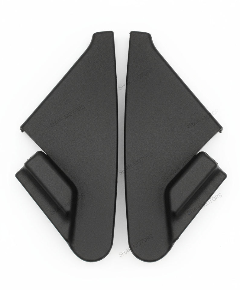 Two black car seat armrest covers on a white background