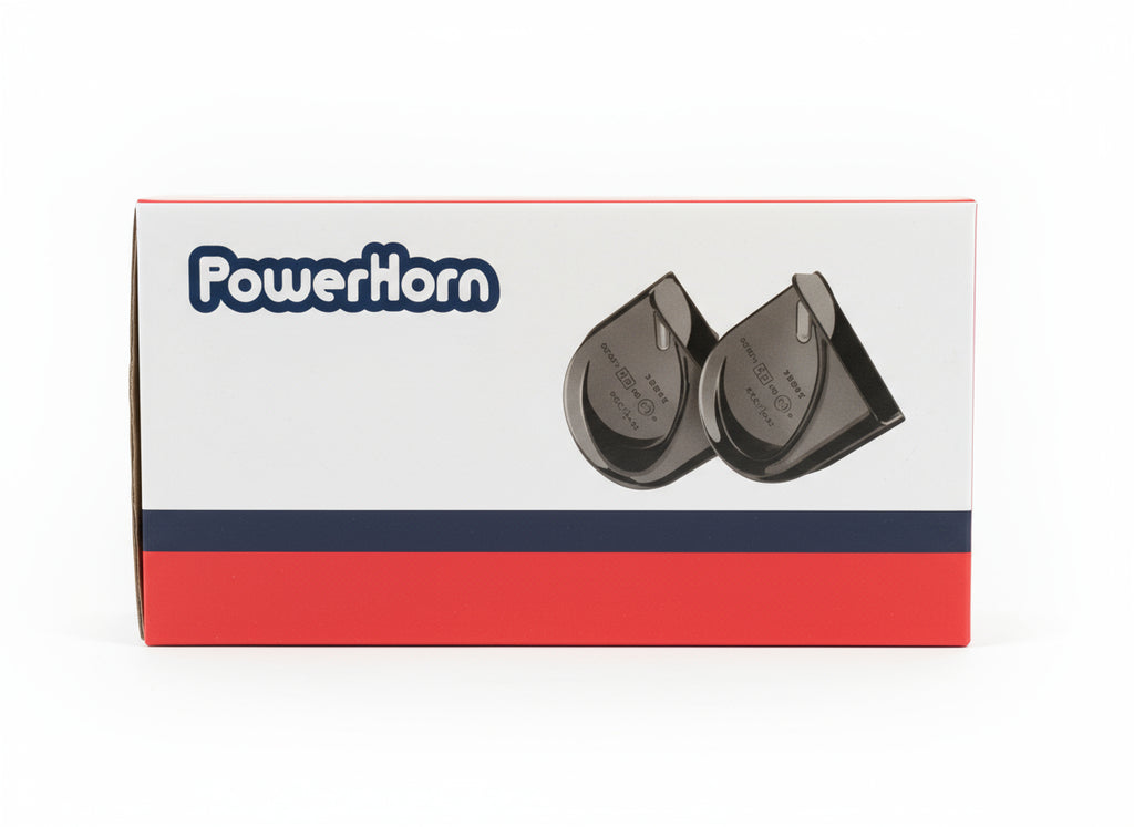PowerHorn packaging box on a wooden surface