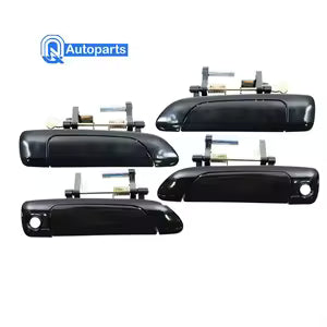 Set of black car exterior door handles with Autoparts logo on a white background