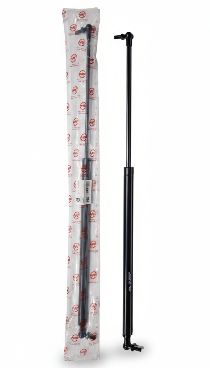 Two black metal rods with red accents on a white background
