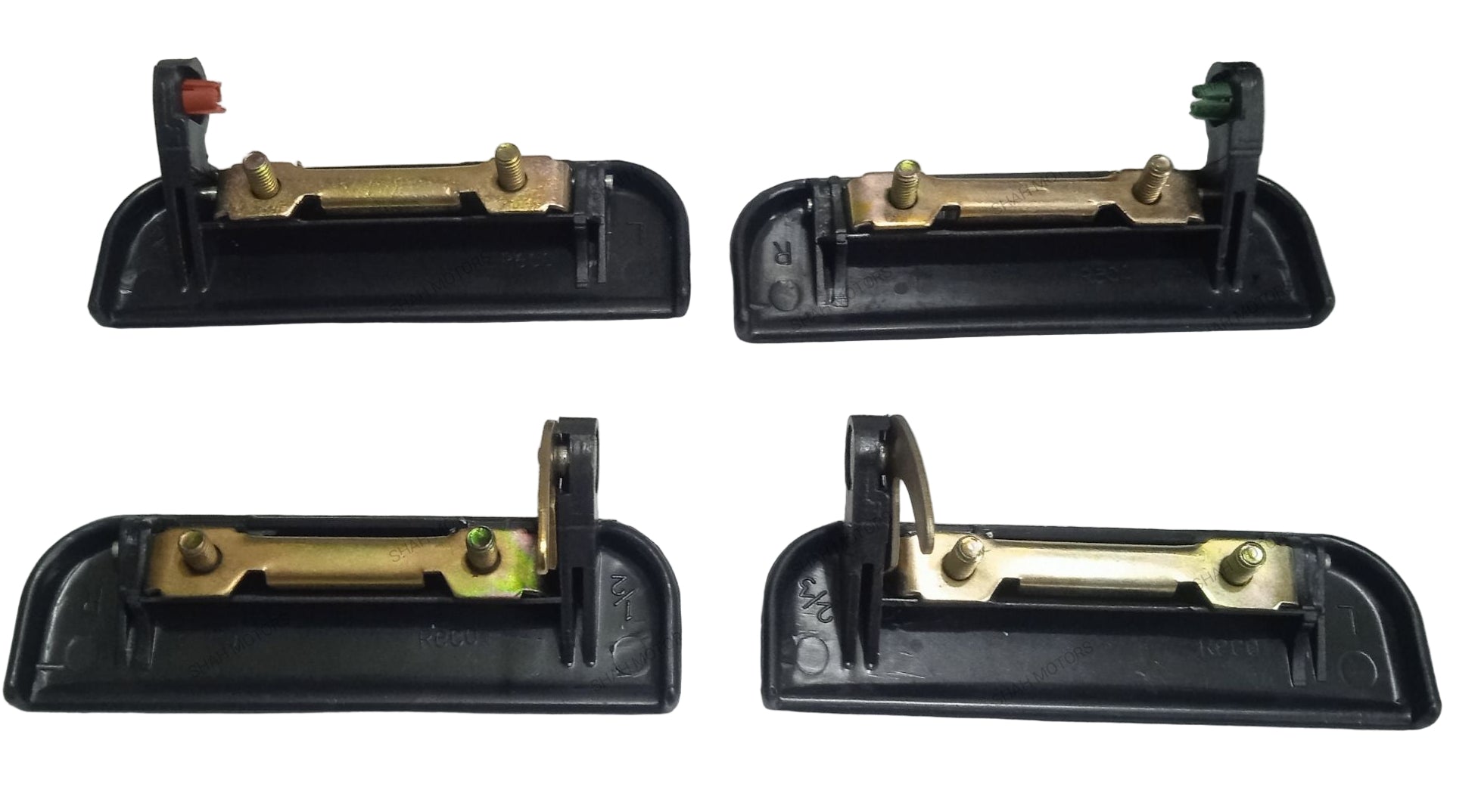 Four black and gold mechanical components on a white background