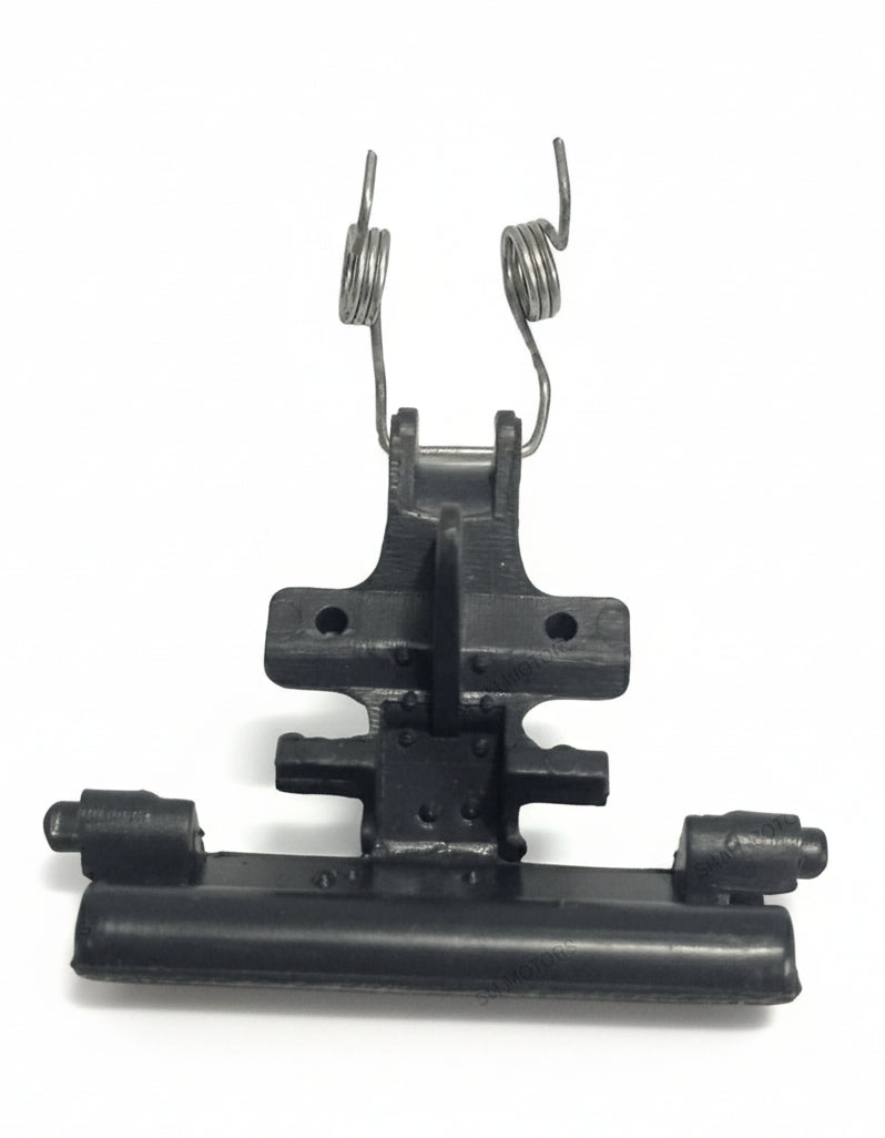 Black mechanical component on a gray background