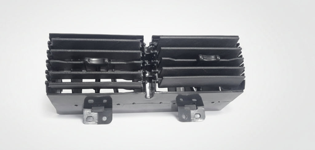 Metallic component on a white background