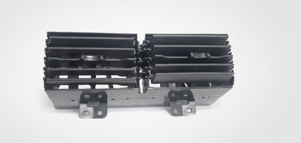 Metallic component on a white background