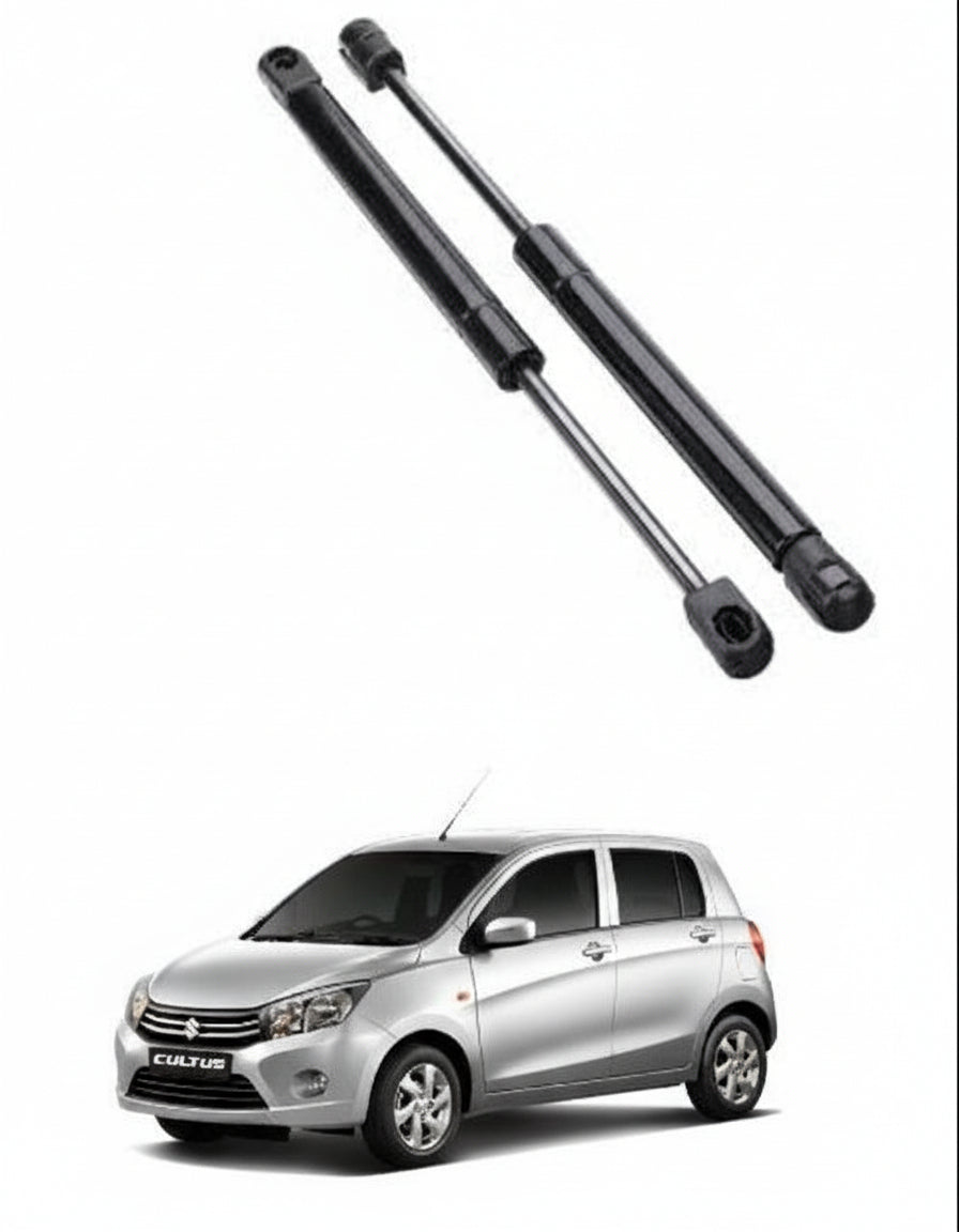 Two car shock absorbers on a white background with a car model and brand logo.