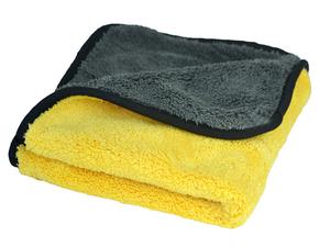Yellow and black microfiber cloth on a white background