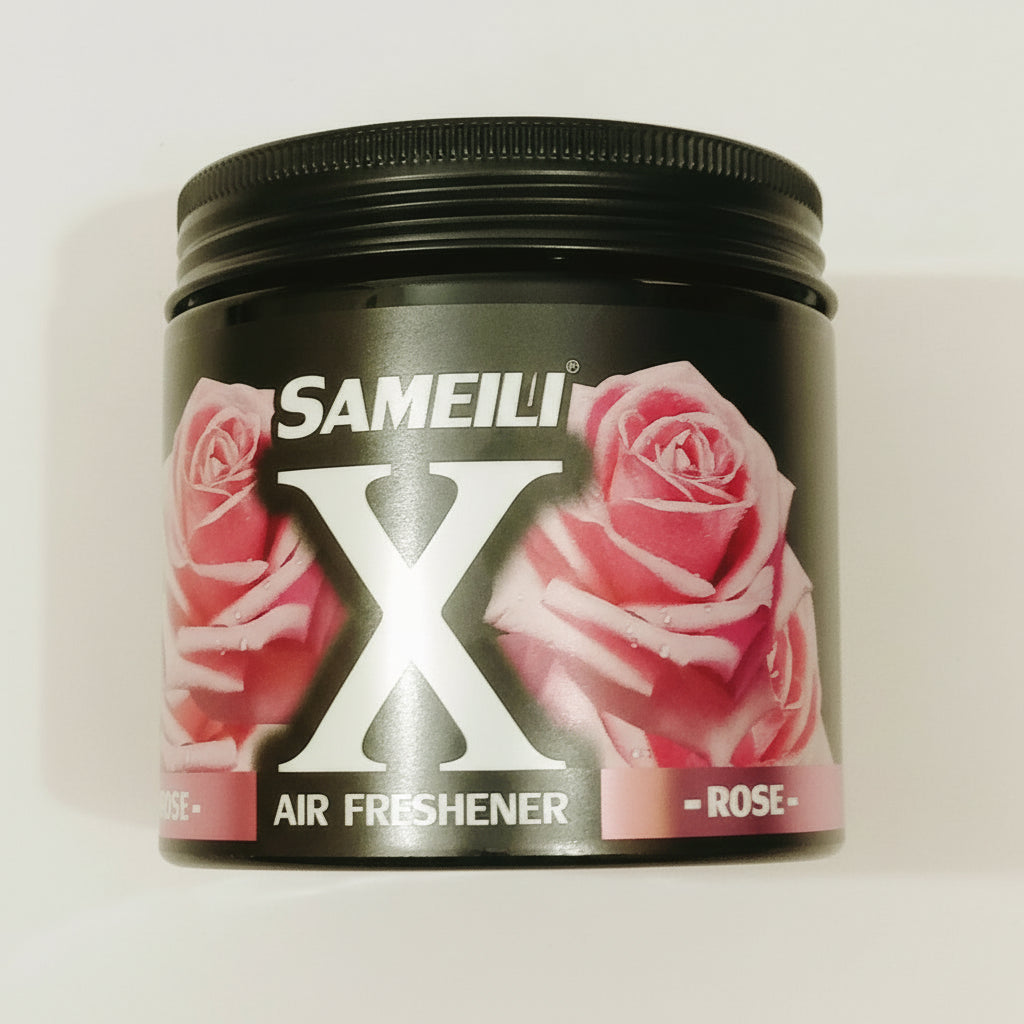 Sameili X air freshener container with pink roses on a white background