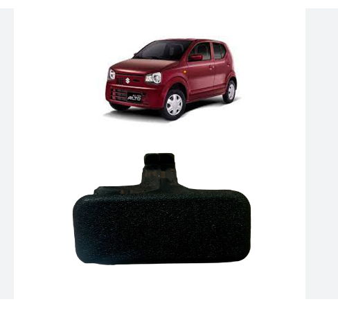 Red car on a white background with a black car part in front.