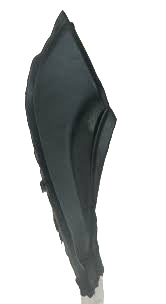 Black plastic car part on a white floor