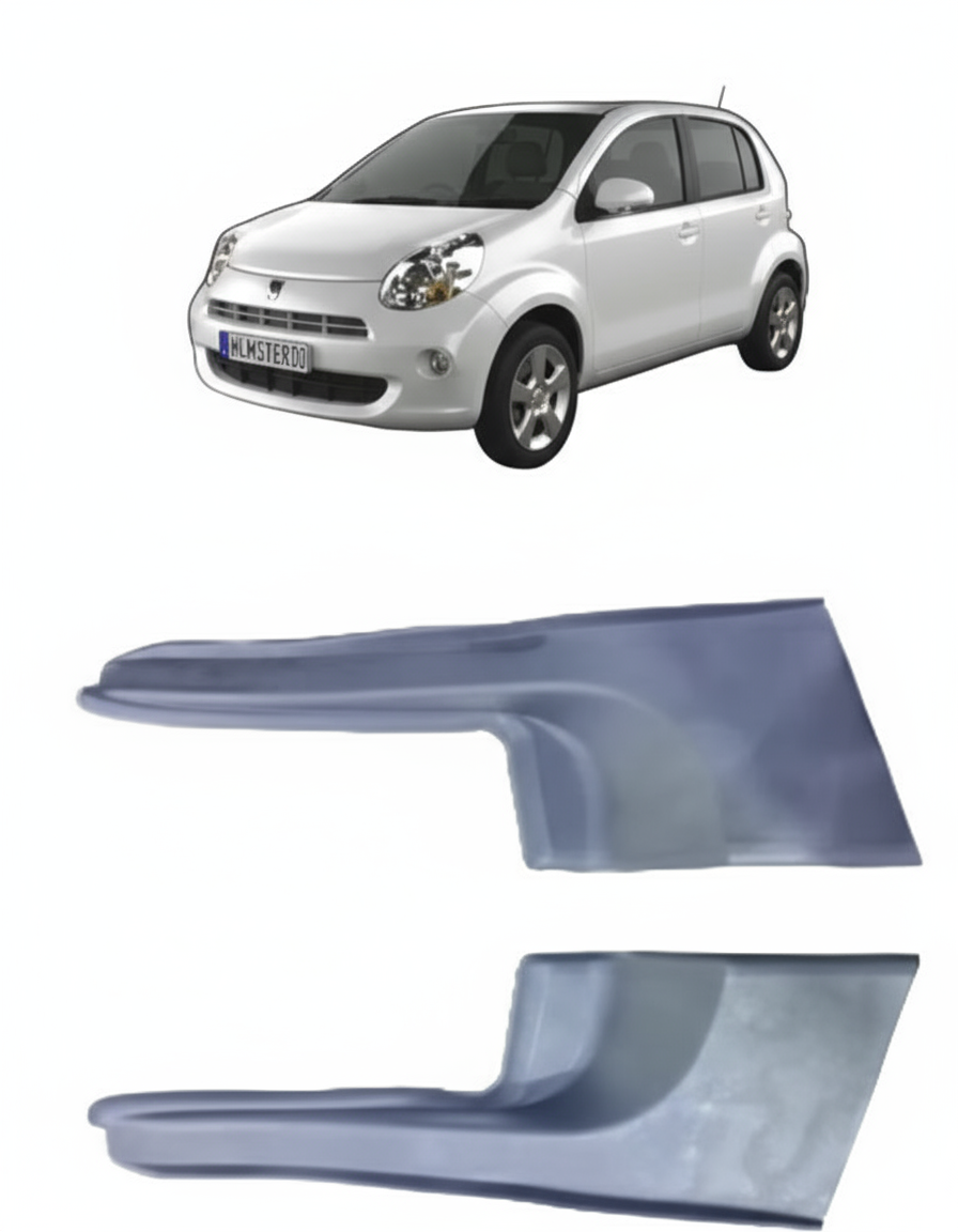 Small white car with a close-up of two car visors on a clear background