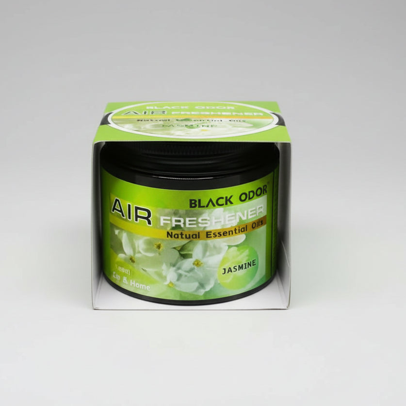 Air freshener packaging with green and black design on a white background