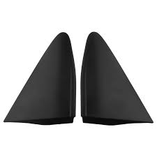 Two black triangular objects on a white background