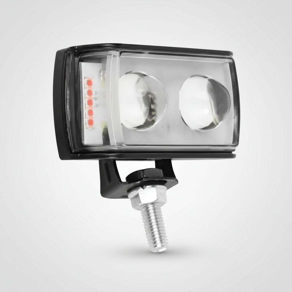 Side view of a motorcycle light fixture on a white background