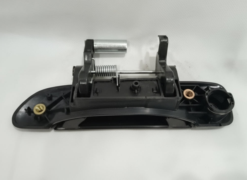 Black metal bracket with screws on a white background