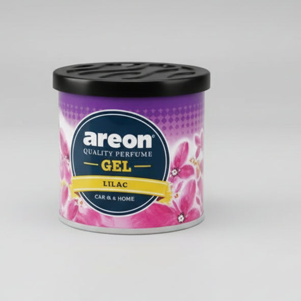 Container of Areomax Gel on a wooden surface with a purple gradient background